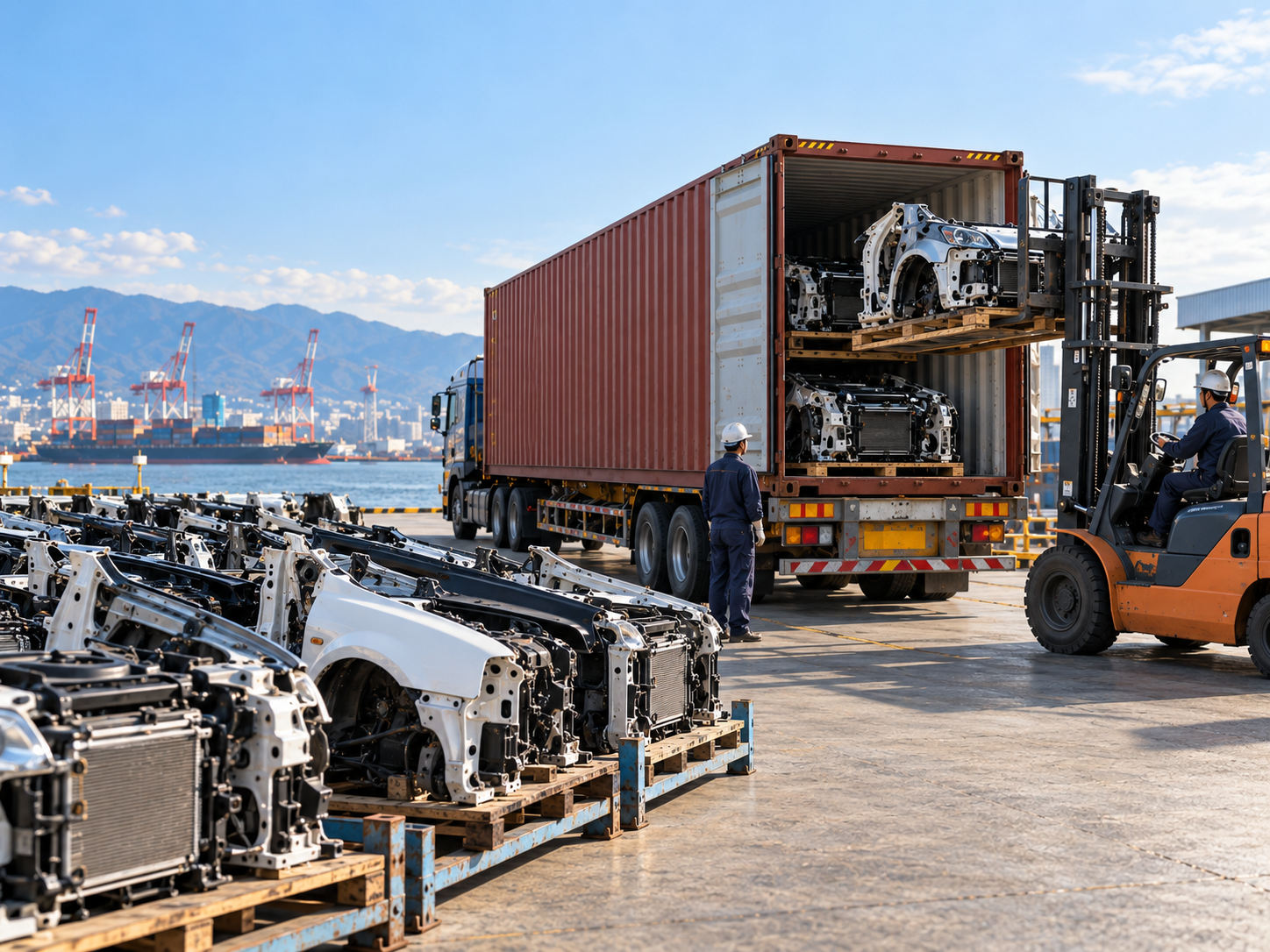 40 foot container loading of Japanese used auto parts