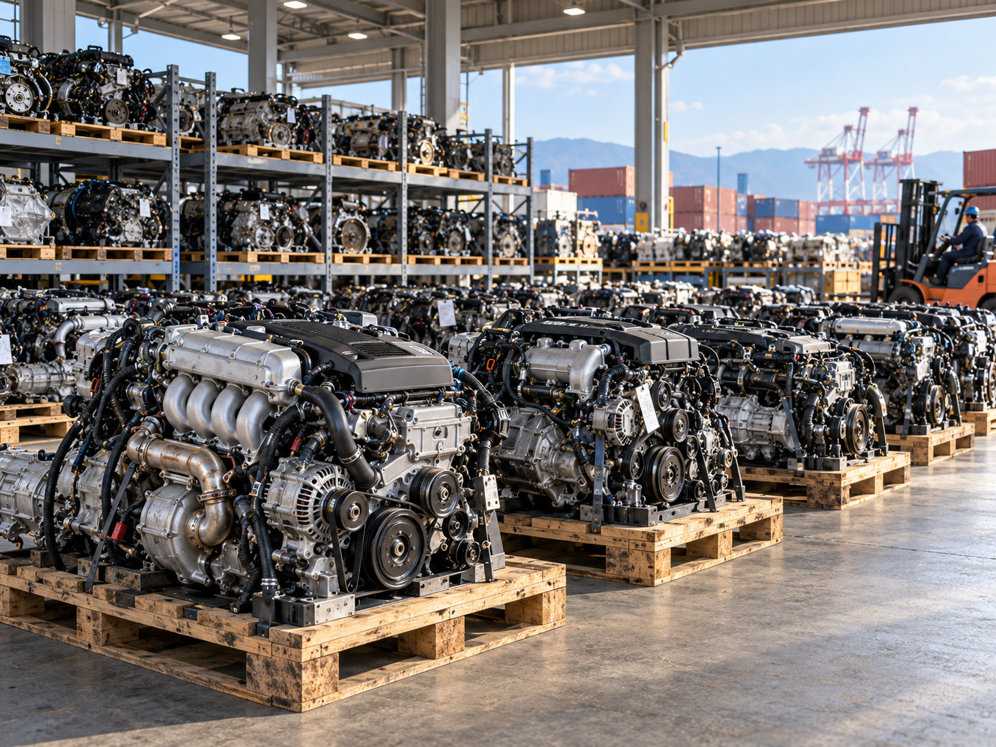 Used Japanese engines on export pallets