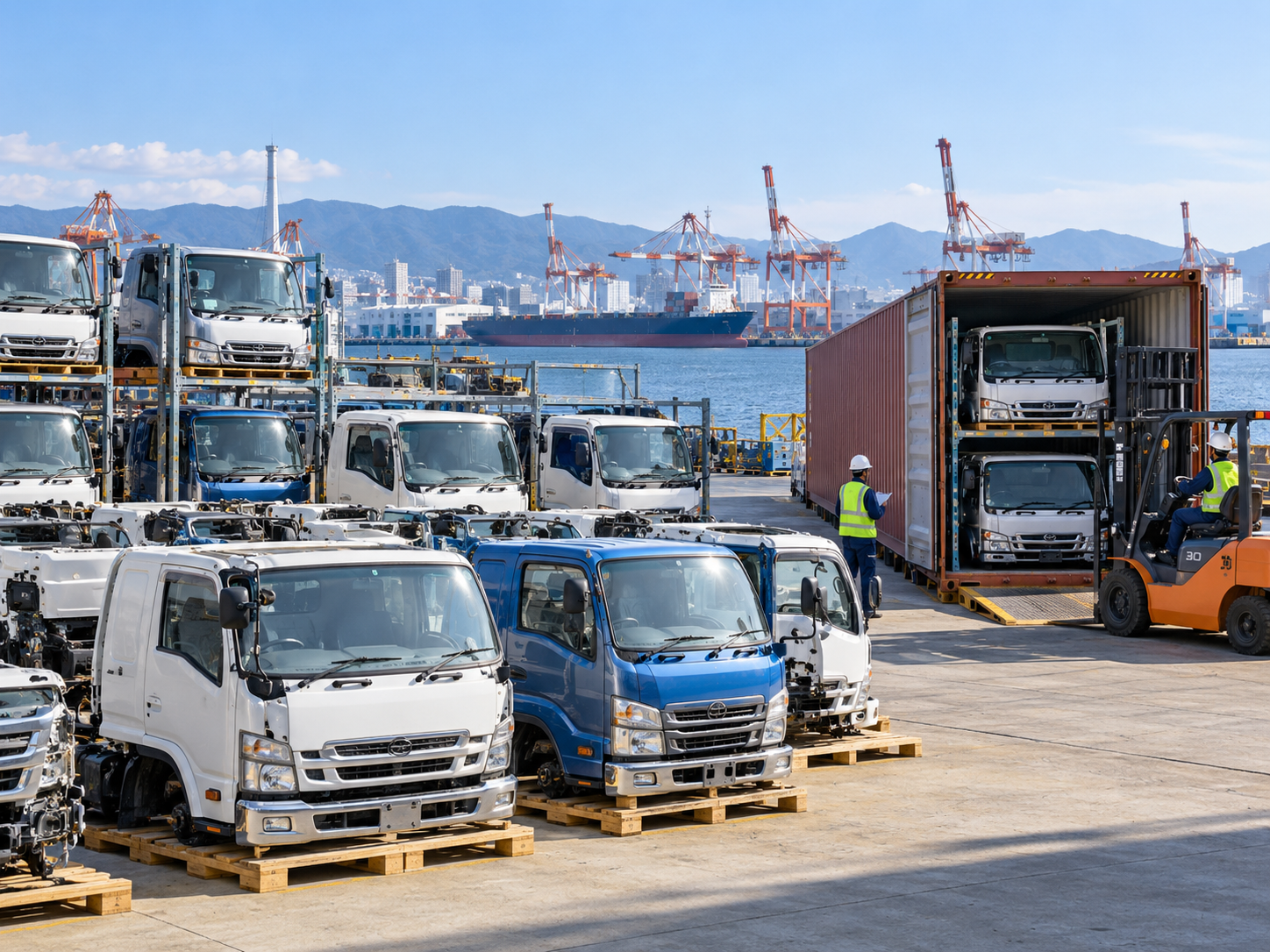 Japanese used truck cabs and truck parts prepared for container export